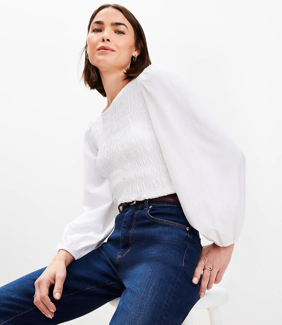 Smocked Bodice Mixed Media Top