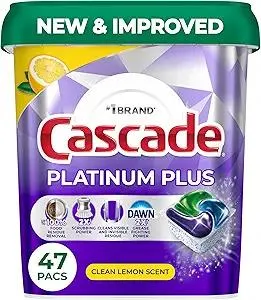 Cascade Platinum Plus Dishwasher Pods, Dishwasher Detergent, Dish Detergent Soap, Lemon, 47 Count