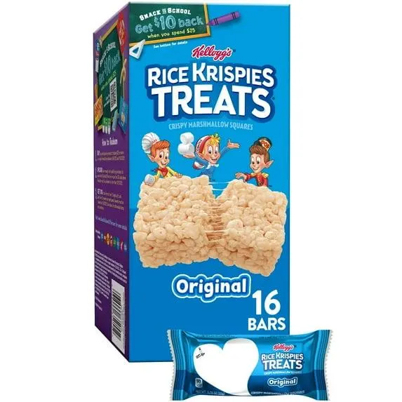 Rice Krispies Treats Original Chewy Crispy Marshmallow Squares, Kids Snacks, 12.4 oz, 16 Count