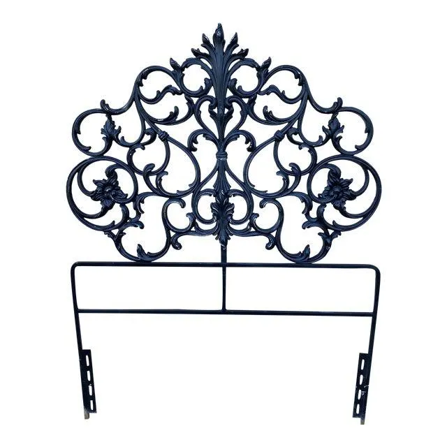 Vintage Italian Twin Ebonized Metal Headboard