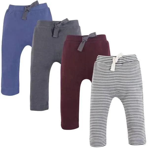 Touched by Nature Baby Boy Organic Cotton Pants 4pk, Charcoal Burgundy