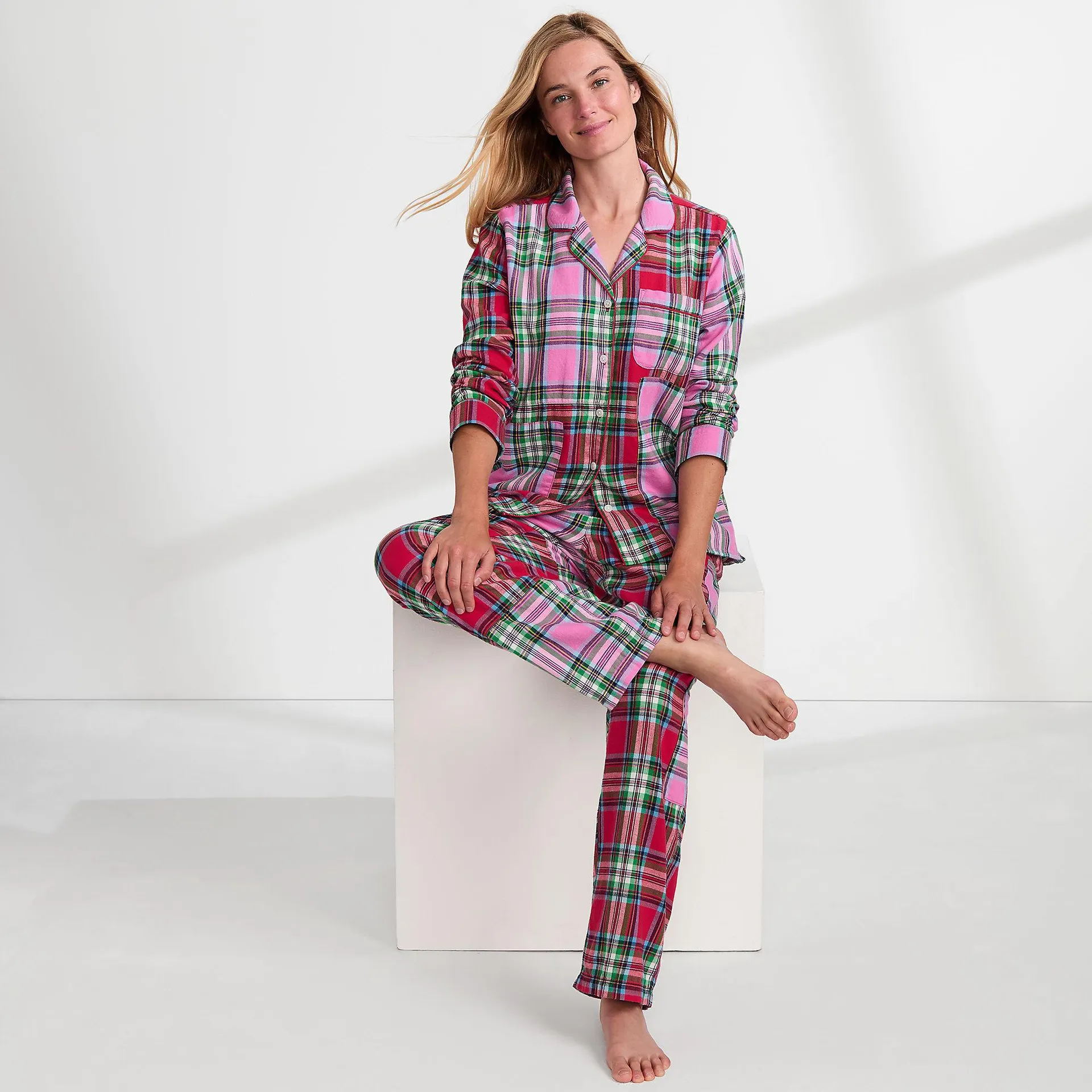Women's Long Sleeve Flannel Patchwork Pajama Top