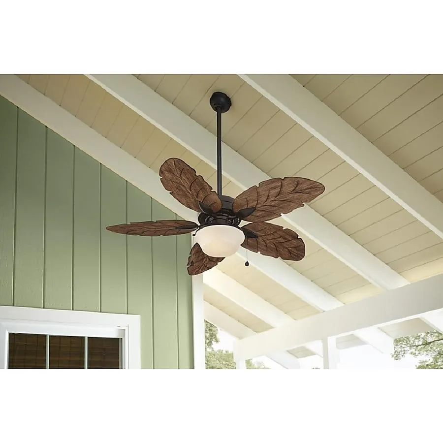 Harbor Breeze Waveport 44-in Outdoor Downrod or Flush Mount Aged Bronze with Brown Blades Ceiling Fan With Light ( 5 -Blade )