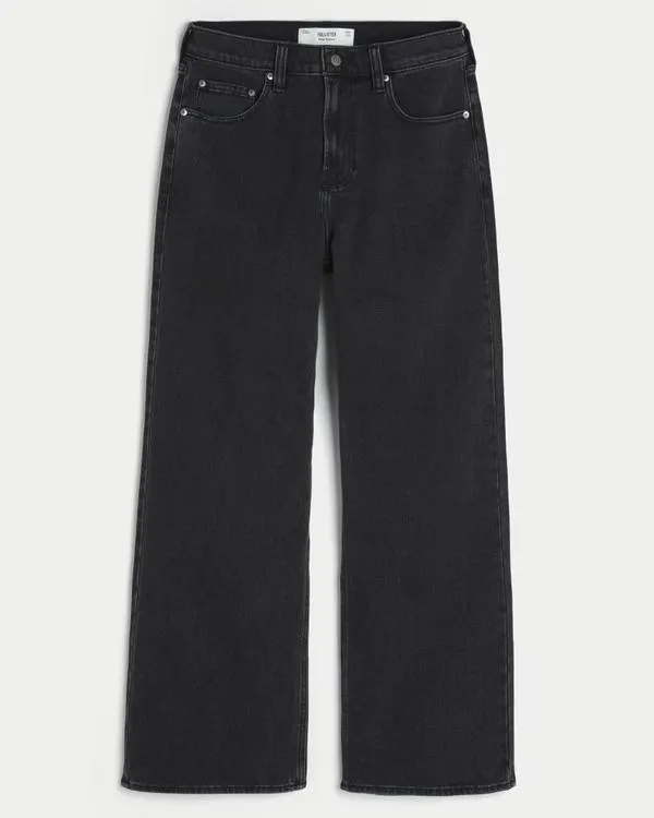Washed Black Baggy Bootcut Jeans
