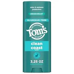 Tom’s of Maine Clean Coast Aluminum Free Natural Deodorant For Women & Men | Goes on Clear | Odor & Wetness Protection | Naturally Derived and Moisture-Locking Ingredients | 3.25 oz