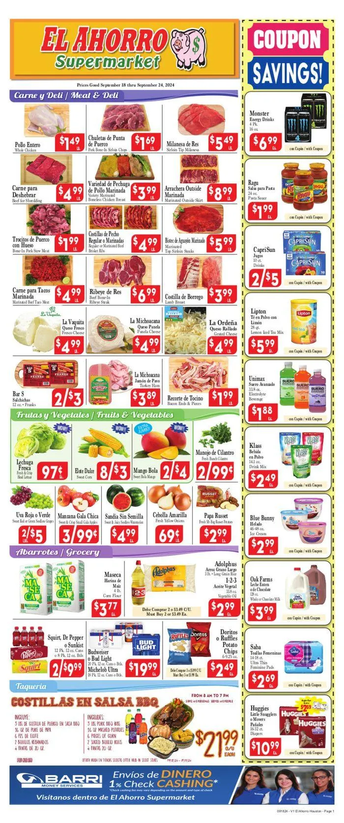 Weekly ad EL AHORRO SUPERMARKET from September 18 to October 2 2024 - Page 1