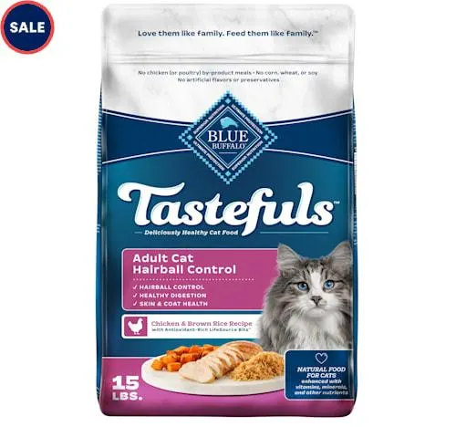 Blue Buffalo Blue Tastefuls Hairball Control Chicken & Brown Rice Recipe Natural Dry Food for Adult Cats, 15 lbs.