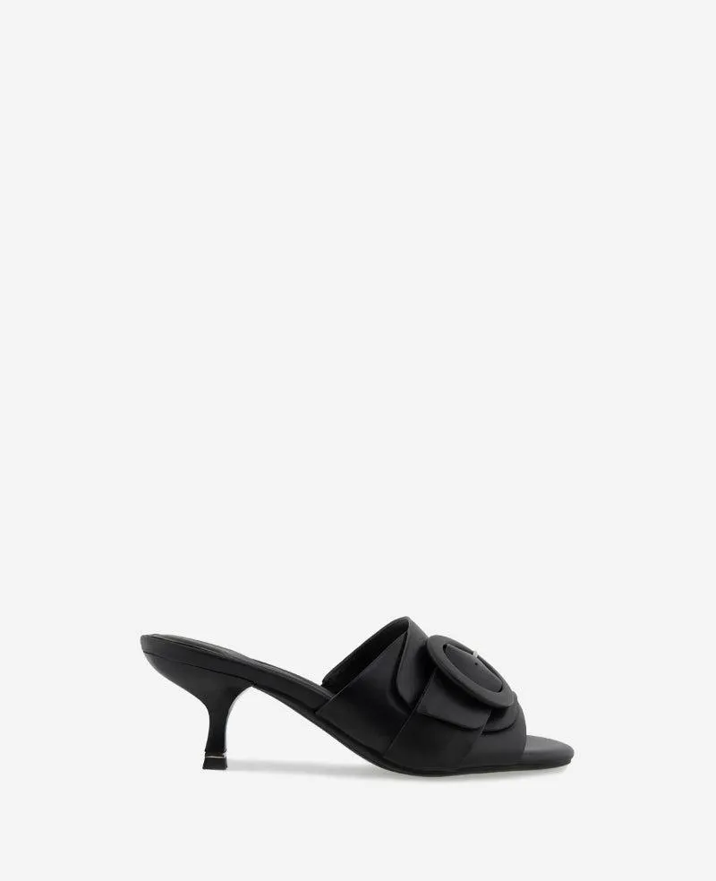 Valentina Leather Kitten Heel Slide Sandal - BLACK LEATHER