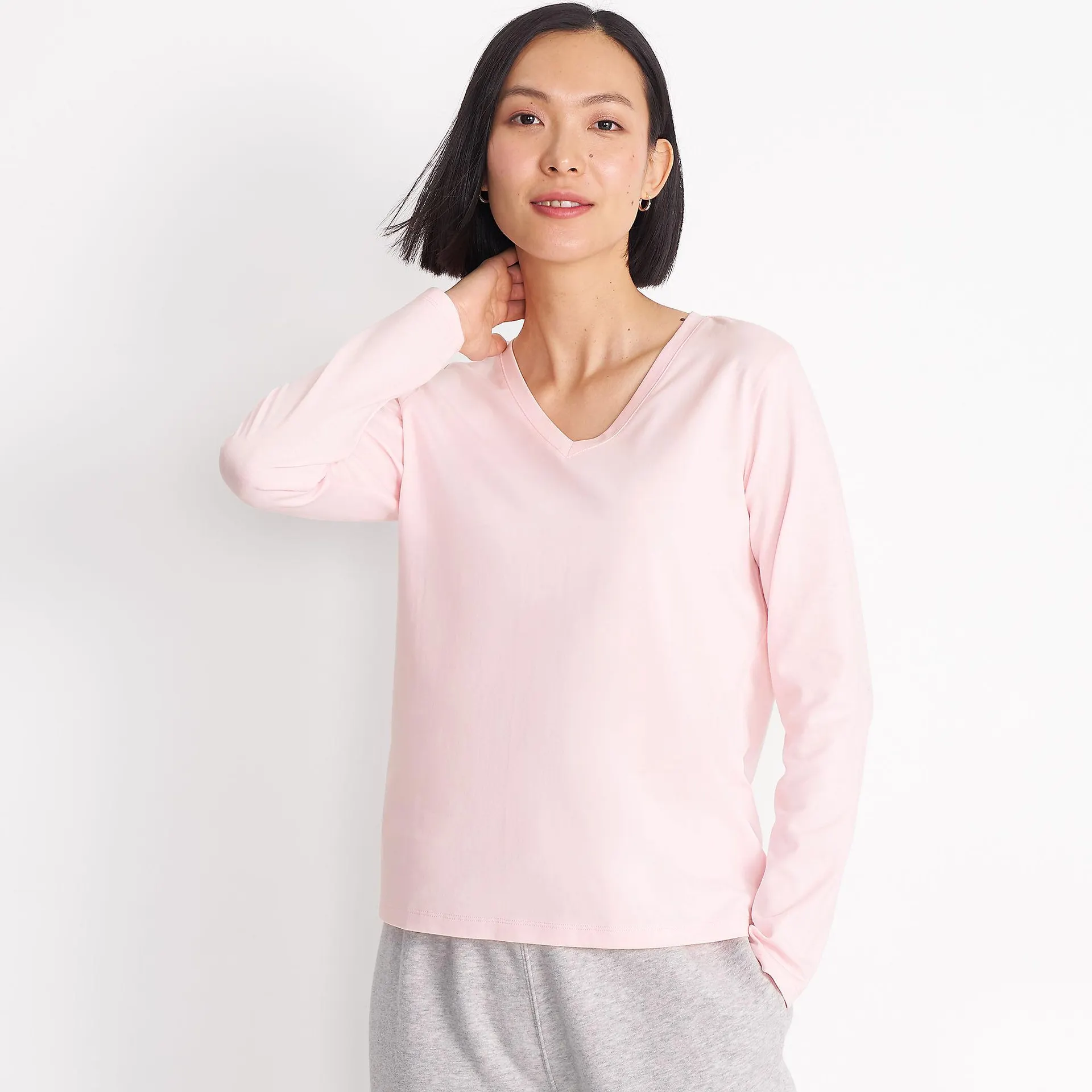 Women's Relaxed Supima Cotton Long Sleeve V-Neck T-Shirt