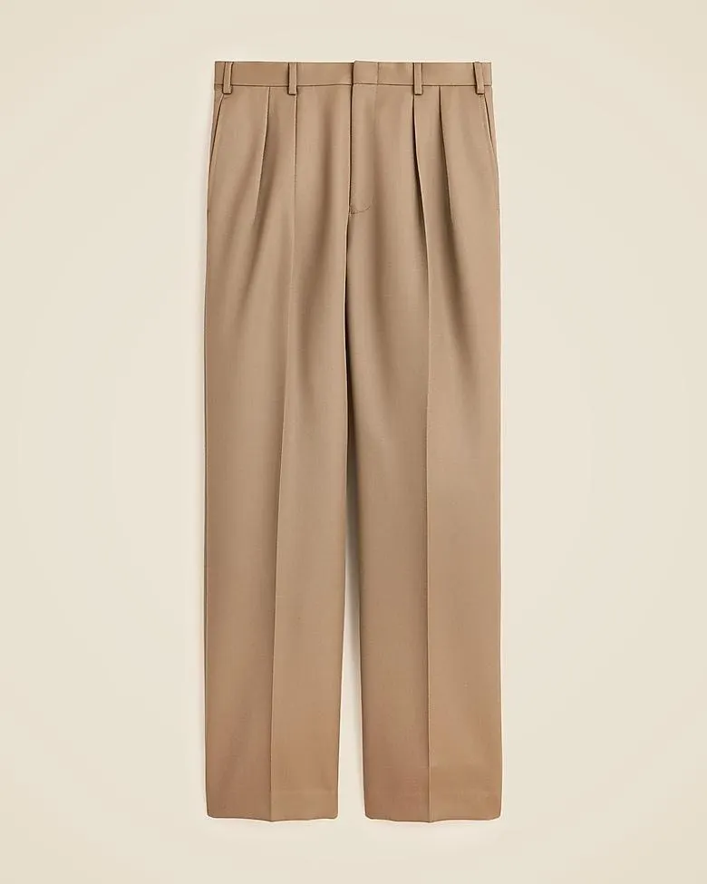 Relaxed-fit double-pleated trouser in Italian wool cavalry twill