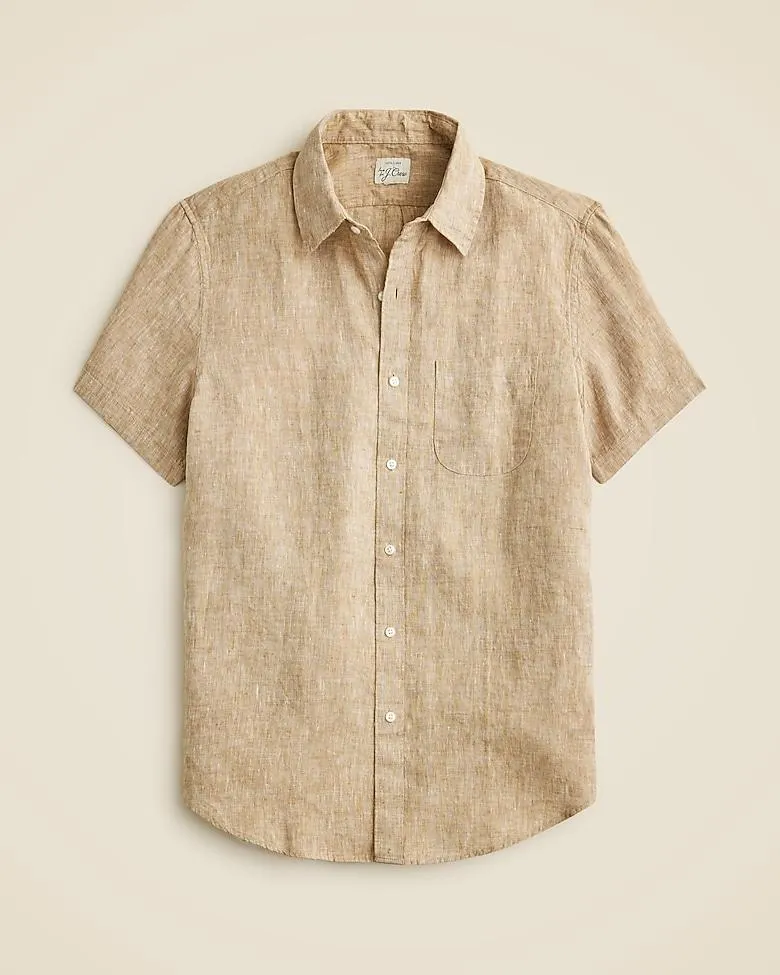 Short-sleeve linen point-collar shirt