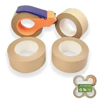Kraft Paper Shipping Tape with Dispenser, Eco-Friendly Brown Paper Packing Tape for Moving Boxes, Odorless and Quiet, Carton Sealing Recyclable Shipping Supplies, 2 Inch x 66 Yards x 4 Rolls
