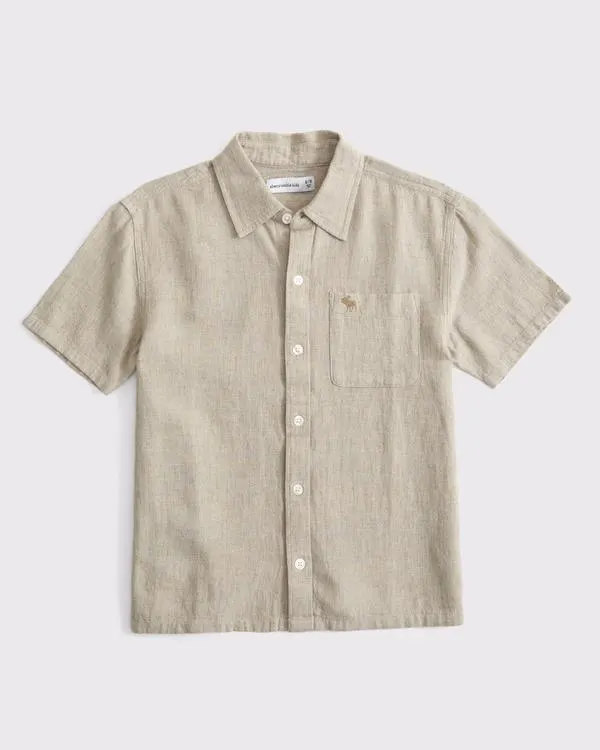 short-sleeve linen-blend icon shirt