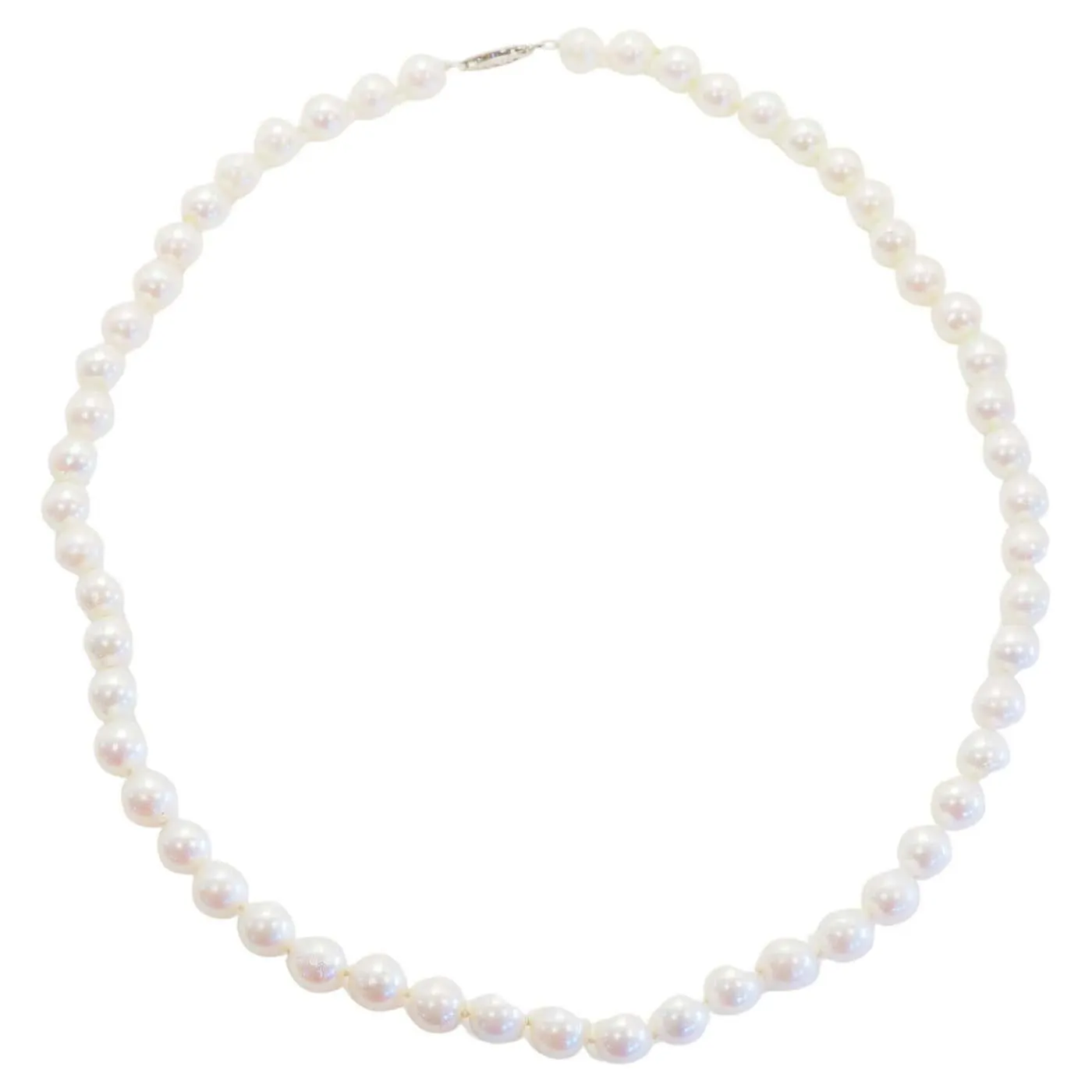 14K White Gold Clasp Av. 7mm White Sea Pearl Necklace, 16 inches