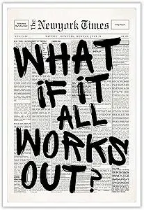 Retro Black And White Newspaper Poster What If It All Works Out Canvas Wall Art Positive Affirming Quote Minimalist Prints Painting For Home Bedroom Dorm Wall Decor 12x16in Unframed