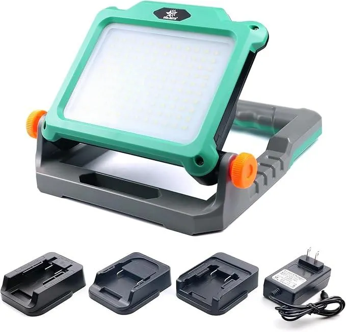 14-21V LED Work Light, Portable Cordless Work Light Compatible with Dewalt/Milwaukee,Makita, Black & Decker/STANLEY/Porter Power Tool Battery, with Rotating Handle & Magnetic Base, 3K/2K/1K Lumens