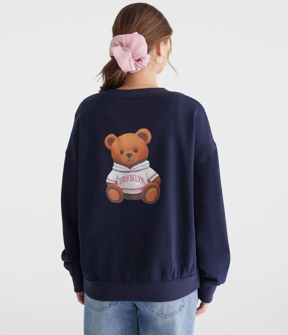 Teddy Bear Notch-Neck Sweatshirt