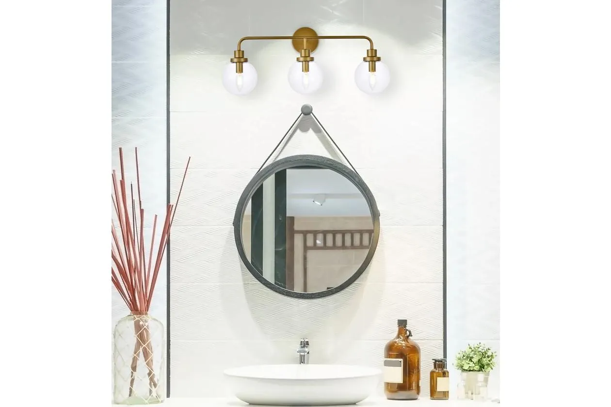 Hanson 3 Lights Bath Sconce In Brass w/ Clear Shade