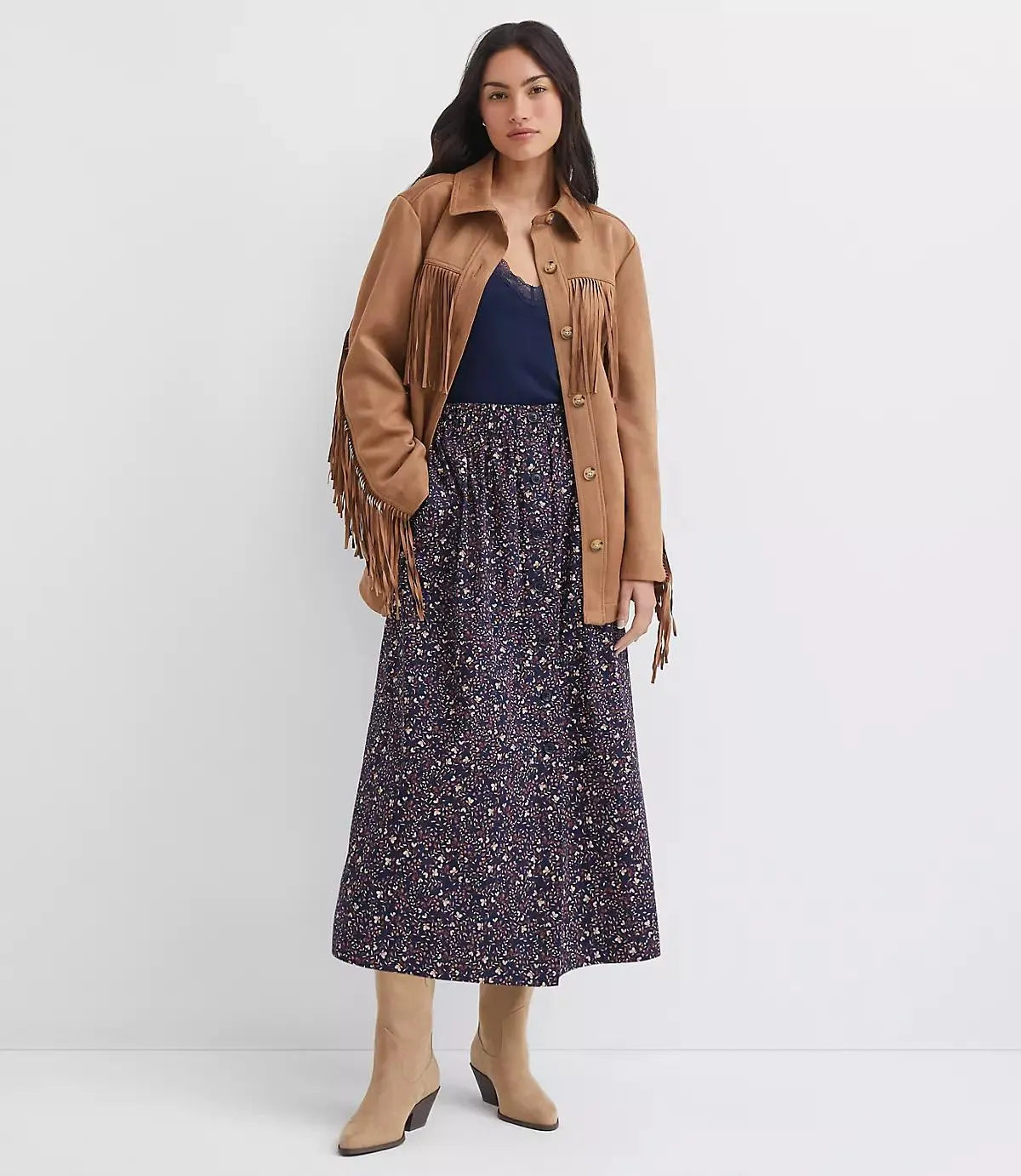 Floral Poplin Button Midi Pocket Skirt