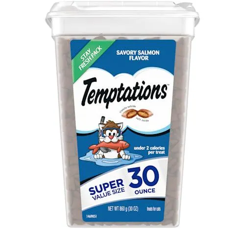 Temptations Classic Savory Salmon Flavor Crunchy and Soft Cat Treats, 30 oz.