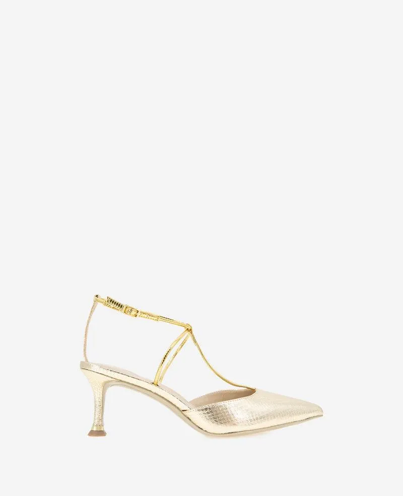 Umi T-Strap Metallic Heel - GOLD SNAKE
