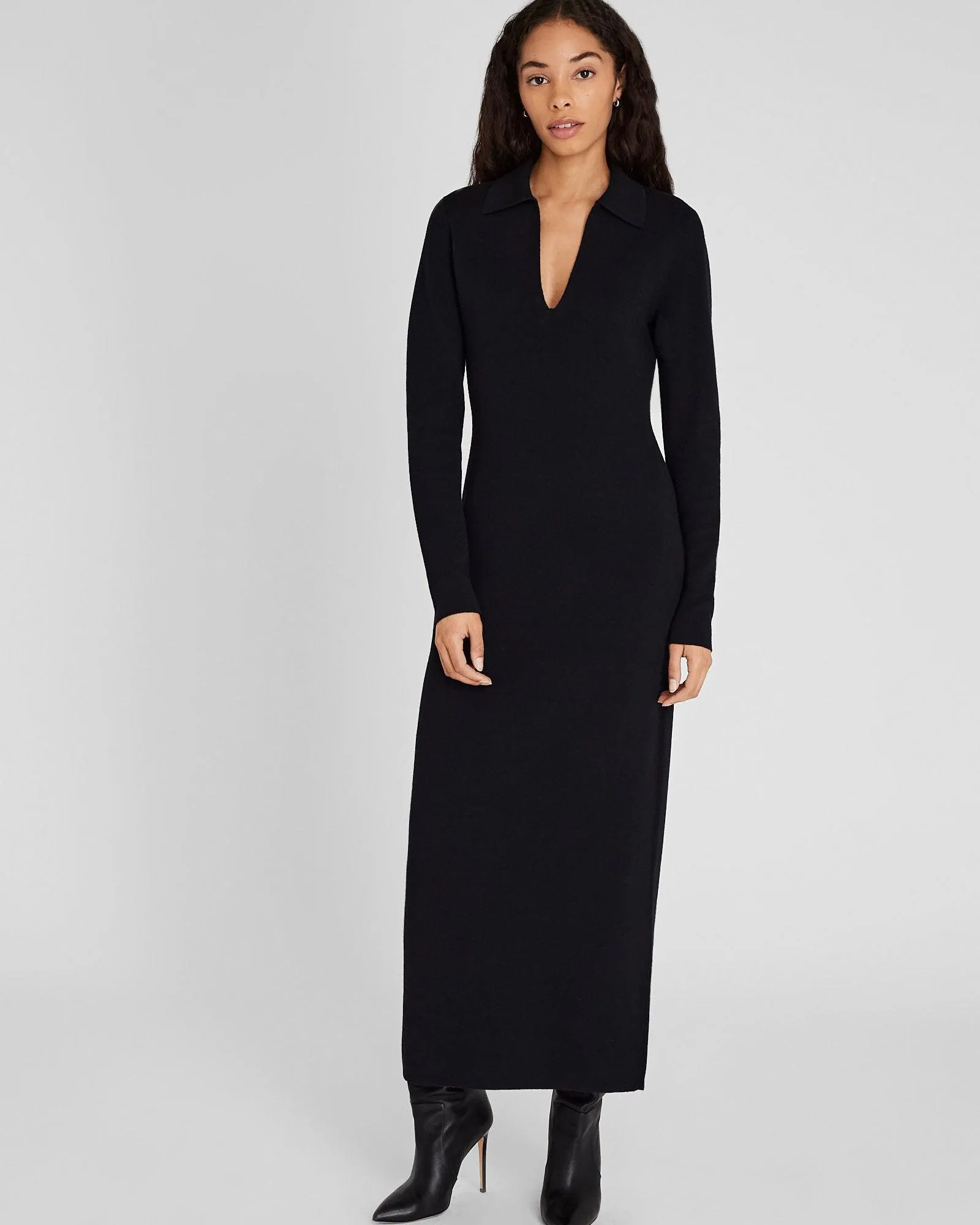 Cashmere Blend Open Collar Maxi Dress