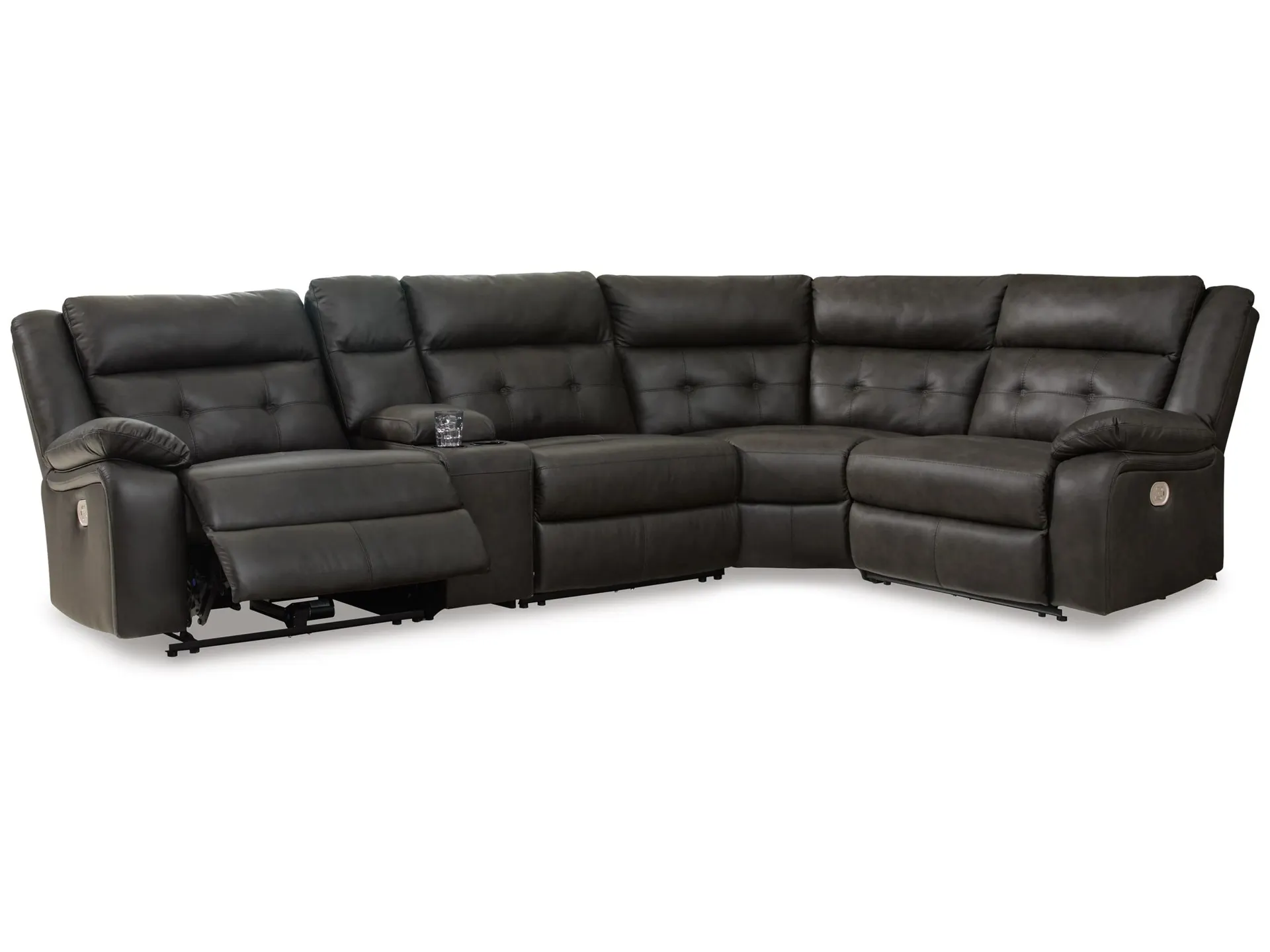 Mackie Pike 5-Piece Dual Power Leather Reclining Modular Sectional with Console