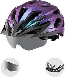 ROCKBROS Bike Helmet for Adult Men Women with Suggested Fit 58-65cm, Detachable Magnetic Goggles & Sun Visor, Lightweight with Adjustable Side and Chin Strap, Suitable for Myopia Glasses