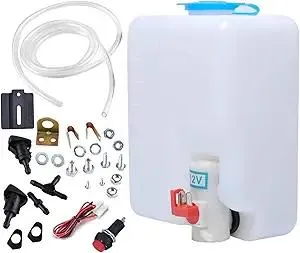 12V Universal Car Windshield Washer Pump System with Jet Button Switch 160186 Reservoir Tank Bottle Kit Universal Windshield Washer Kit