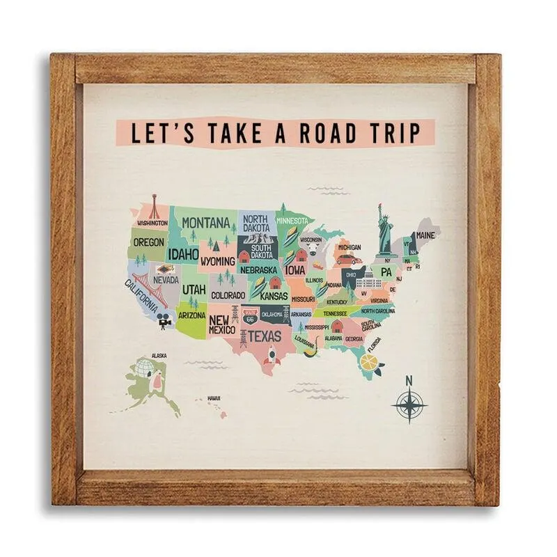 Rustic Marlin Let's Take A Road Trip States Wall Art - 12X12