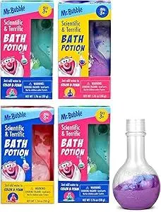 Mr. Bubble Kids Bath Bomb Potions - Colorful Fizzy Fun - Cool Foam and Bubble Science Beaker Bath Toys (Pack of 4)