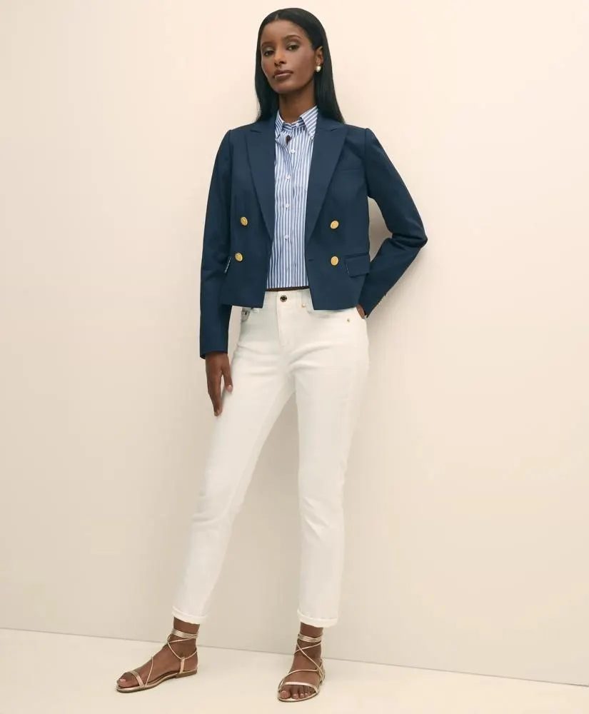 Cropped Double-Breasted Blazer in Cotton Faille