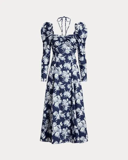 Floral Cotton Halter-Tie Dress