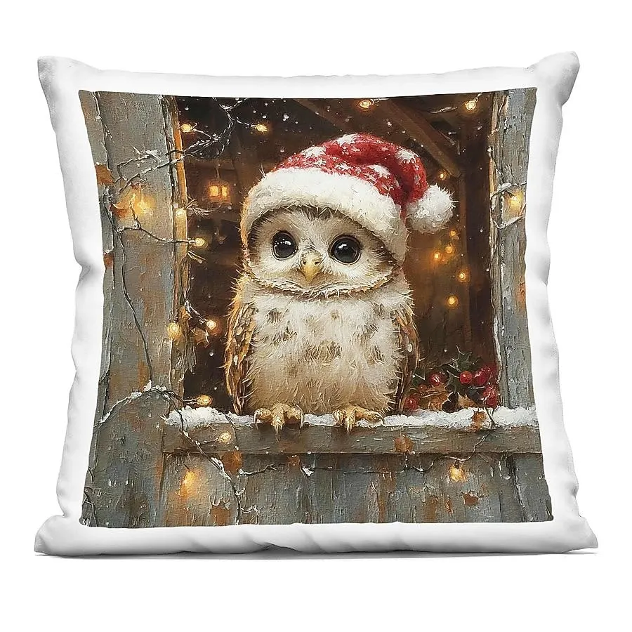 Stupell Industries Festive Owl with Holiday Lights Decorative Printed Pillow Design by Riley B