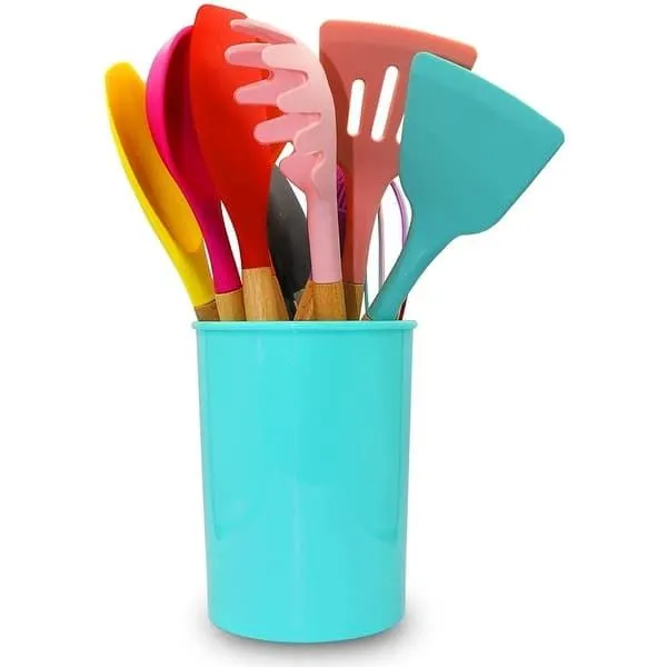 Cheer Collection Silicone Spatula Set with Wooden Handles