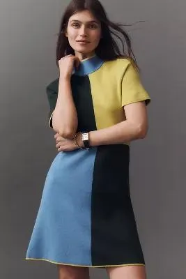 The Nina Short-Sleeve Mock-Neck Mod Mini Dress