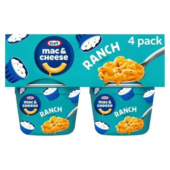 Kraft Ranch Flavored Mac & Cheese Dinner, 4 Ct Pack, 2.05 oz Cups, Shelf-Stable, Shelf-Stable