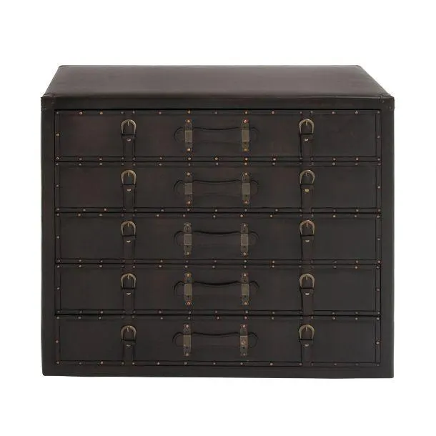 Traditional 32" Faux Leather and Wood Chest with 5 Drawers by Marisol + Daisy - Black