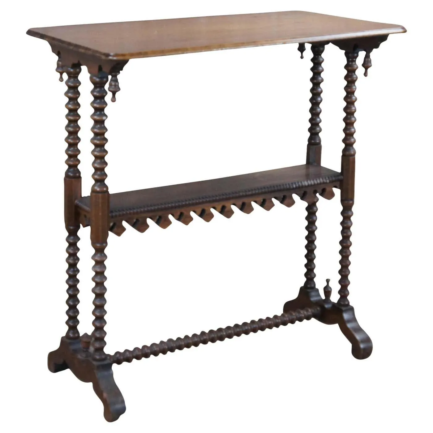 Antique American Victorian Gothic Style Carved Walnut Parlor Side Table 27"