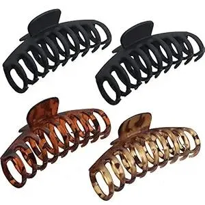 OWIIZI Large Hair Claw Clips for Women 4.3" Matte Leopard Jumbo Hair Clips Non-Slip Ponytail Barrette Strong Hold Claw Clips for Girls Long Thick Hair (4Packs)