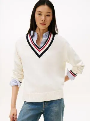 Varsity Stripe V-Neck Sweater