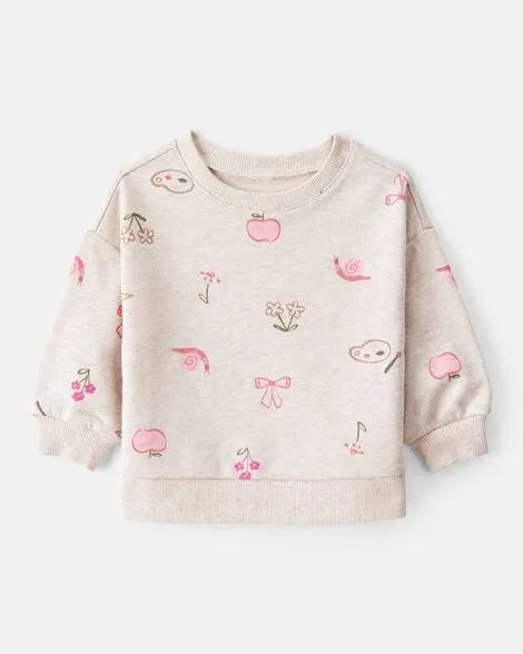Baby Girl French Terry Long-Sleeve Pullover Sweatshirt - Ivory