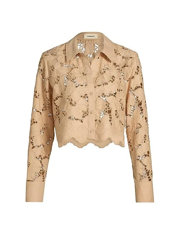 Seychelle Floral Cotton Eyelet Crop Blouse