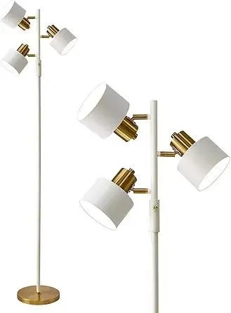 OYEARS Floor Lamp for Living Room Bright Lighting Tall Modern Industrial Vintage Standing Corner Lamps LED Metal Light Office Bedroom Study Gold Black Cream Matte Accent (3-Light, Cream)