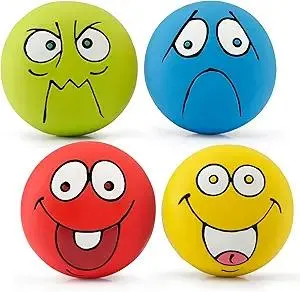 4 Pack 2.8" Smiley Face Squeaky Dog Toys Soft Dog Balls Latex Rubber Squeak Dog Toys for Small Medium Puppy Pet Dogs (Emoji)