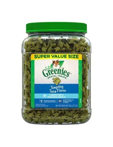 FELINE GREENIES Natural Dental Care Cat Treats Tempting Tuna Flavor, 21 Ounce Tub