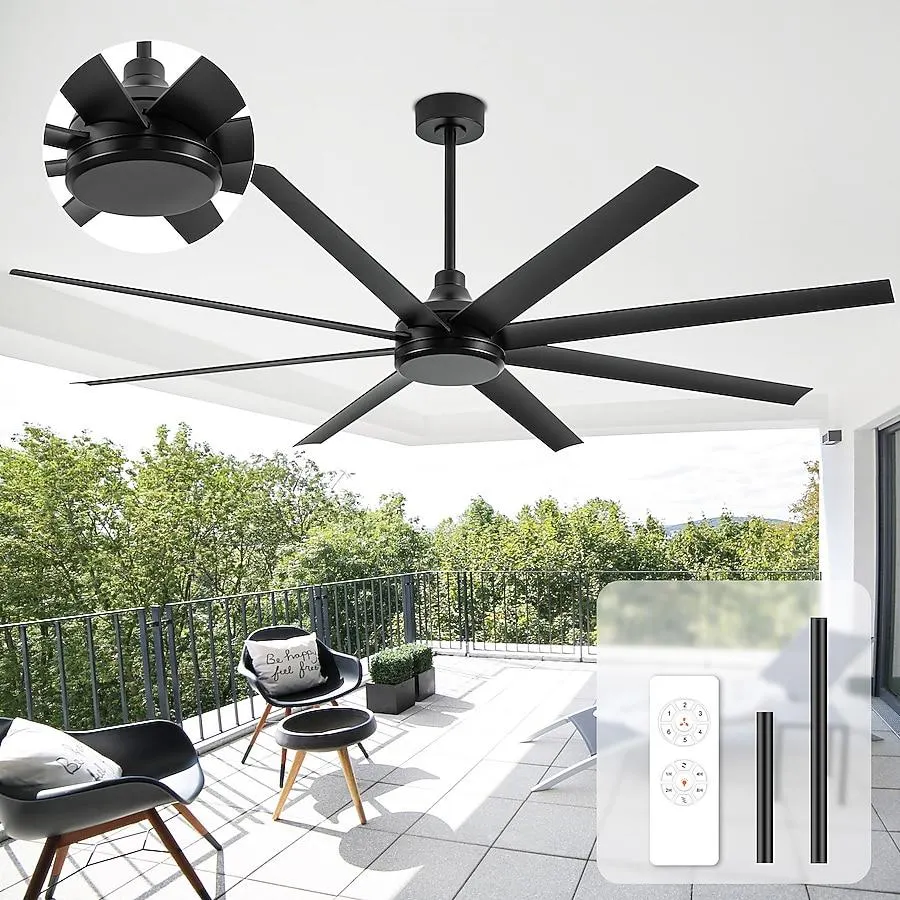 Breezary Lightless 72-in Black with ABS Blades Ceiling Fan Without Light 8 -Blade