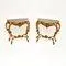 Vintage French Console Tables in Gilt Wood with Marble Top, 1950, Set of 2