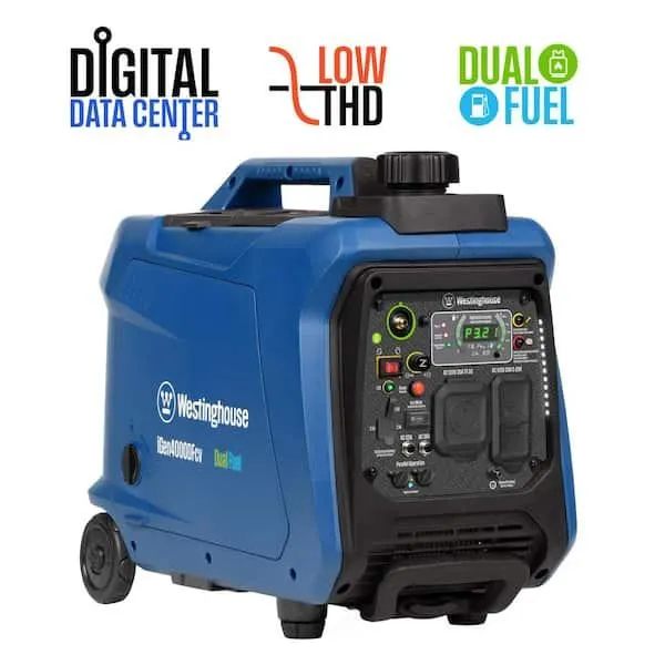 4,000-Watt Gas and Propane Dual Fuel Powered Portable Inverter Generator with Recoil Start, LED Data Center