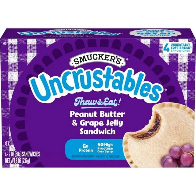 Smucker's Uncrustables Peanut Butter & Grape Jelly Sandwich, 4-Count Pack (Frozen)